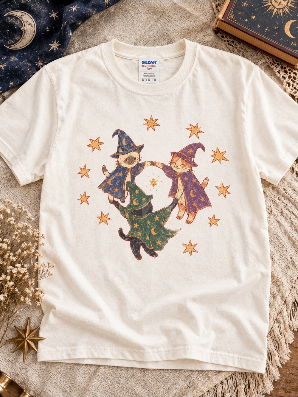 Dancing Wizard Cats Shirt Magic Coven Kittens Gildan Graphic Tee